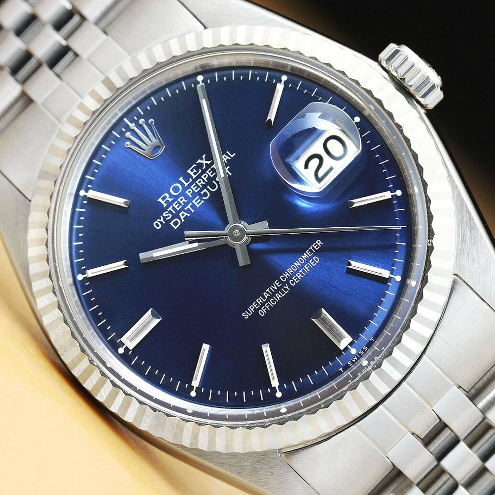 Rolex Men's Datejust Blue Dial 18k Watch!
